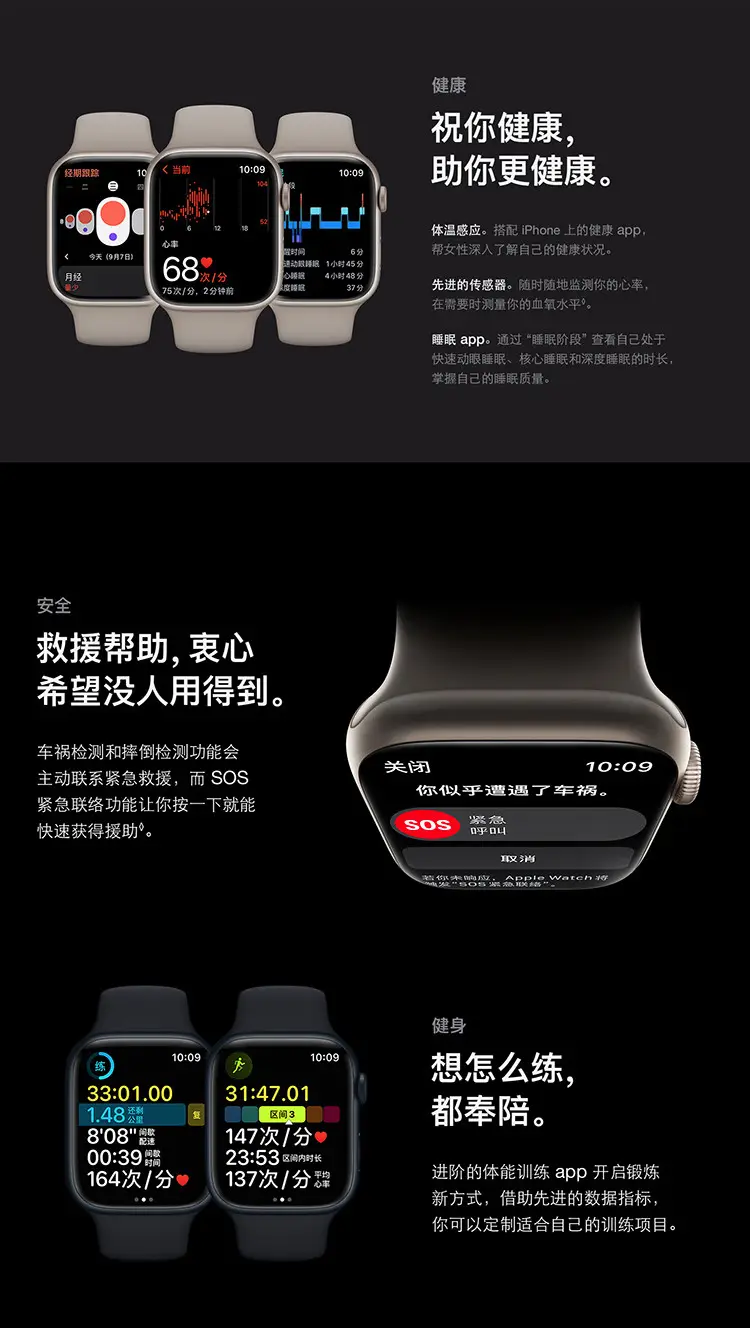 苹果Apple Watch Series 8 不锈钢系列GPS版+蜂窝数据版石墨色表壳+午夜