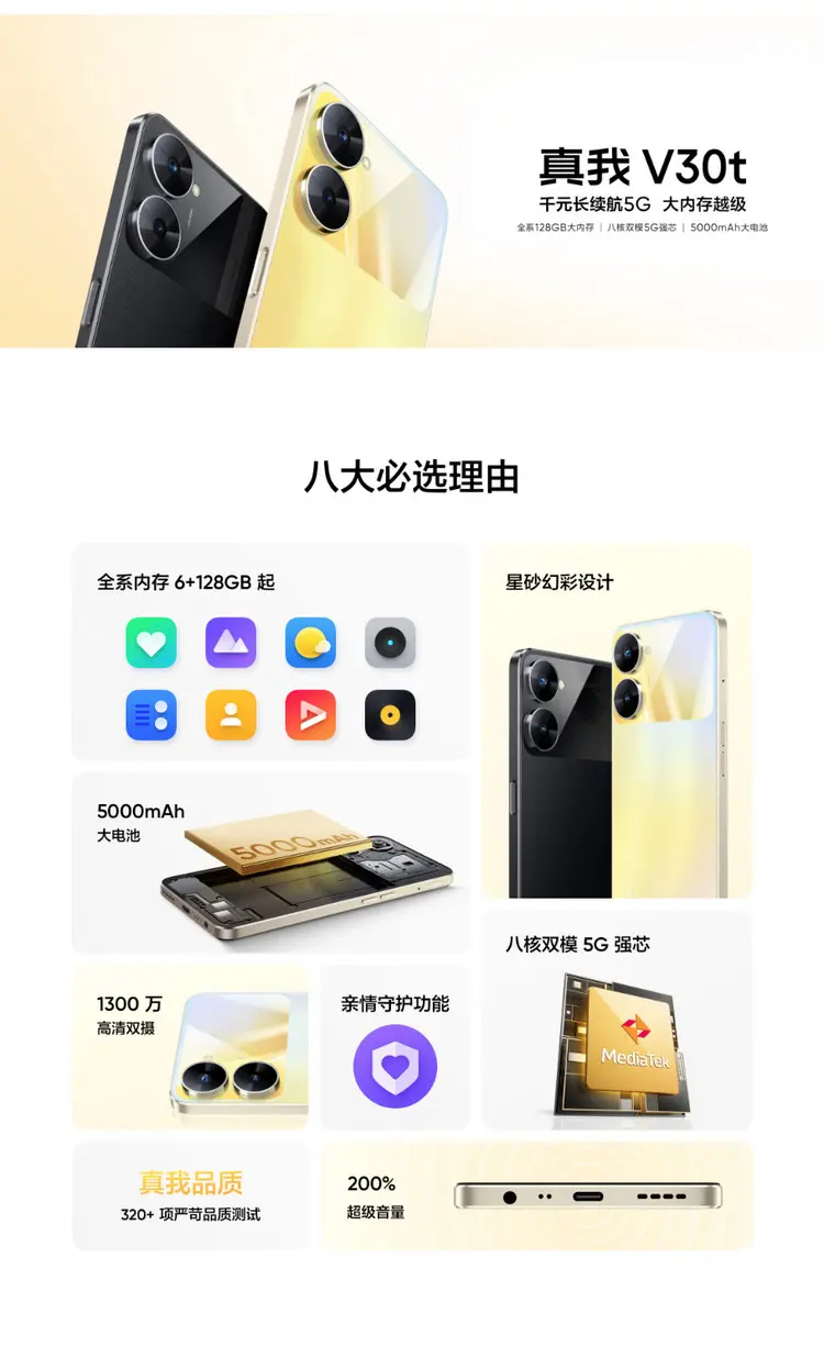8gb 128gb realme 真我v30t 全网通5g版 曙光金 8gb 128gb 报价_参数